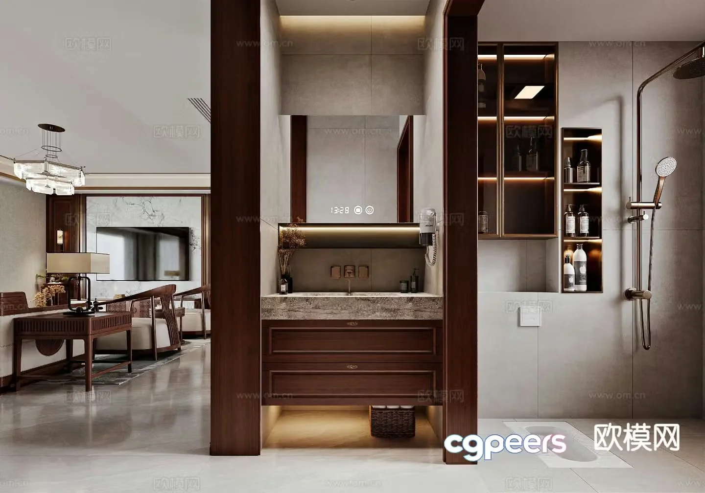 New Chinese style restroom public health 3D model