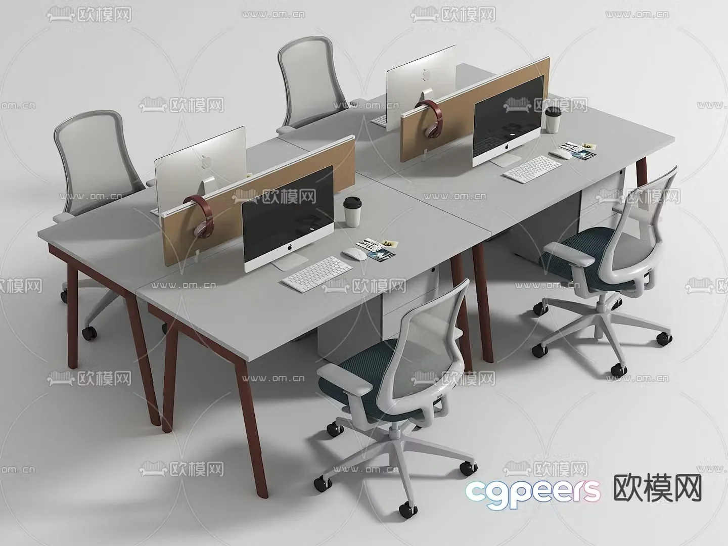 Office desk chair post work station 3D model