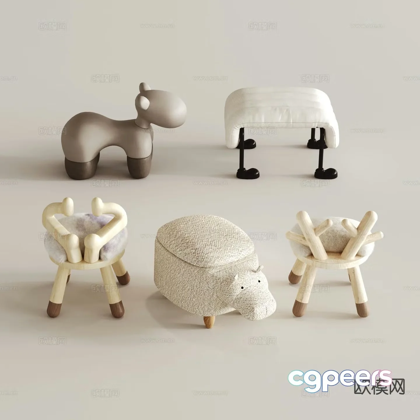 Modern children’s stool sofa stool wooden horse 3d model