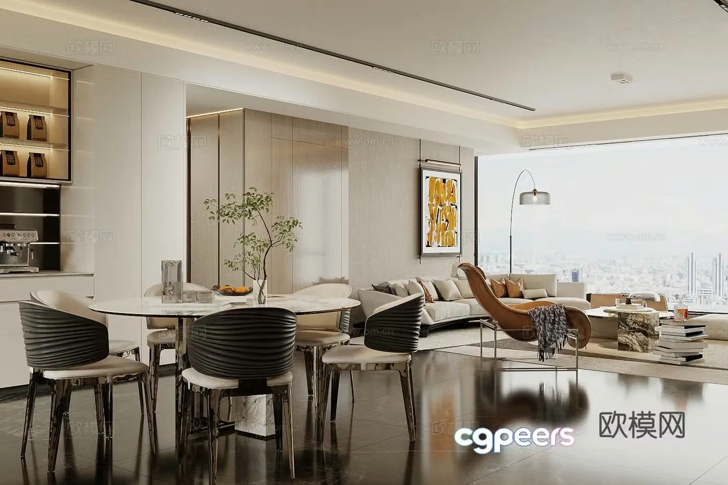 Modern Italian restaurant light luxury Italian restaurant sofa coffee table combination high-end gray restaurant 3D model