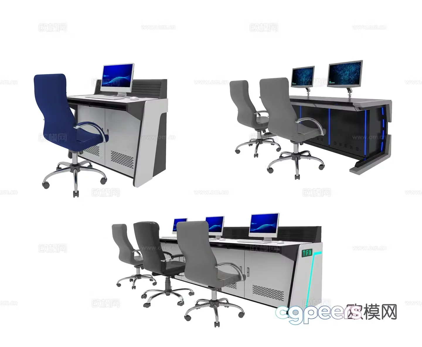 Dispatch console command console technology desk 3D model