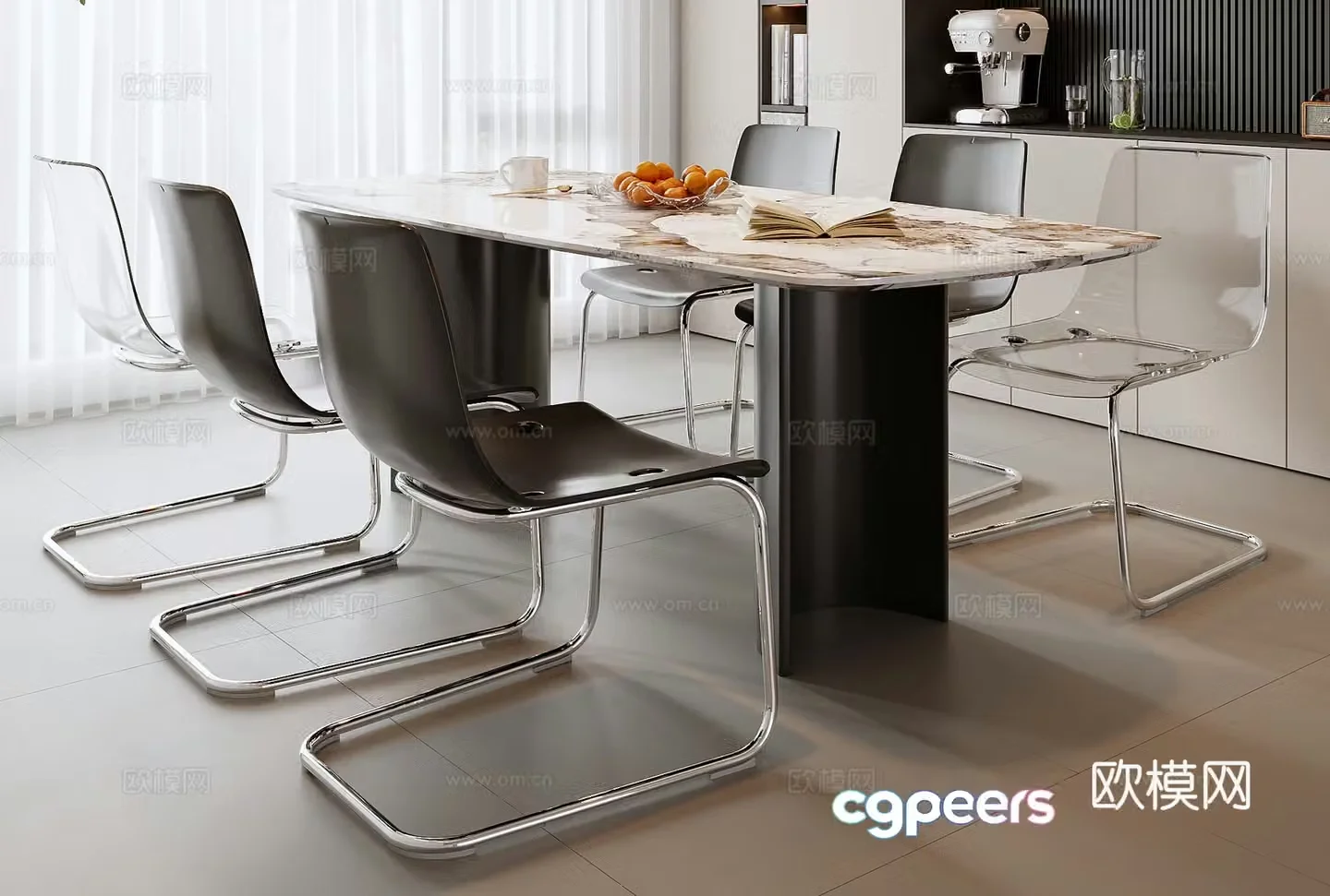 Modern dining table and chairs 3d model