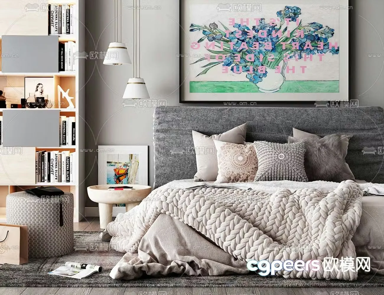 Modern double bed 3d model