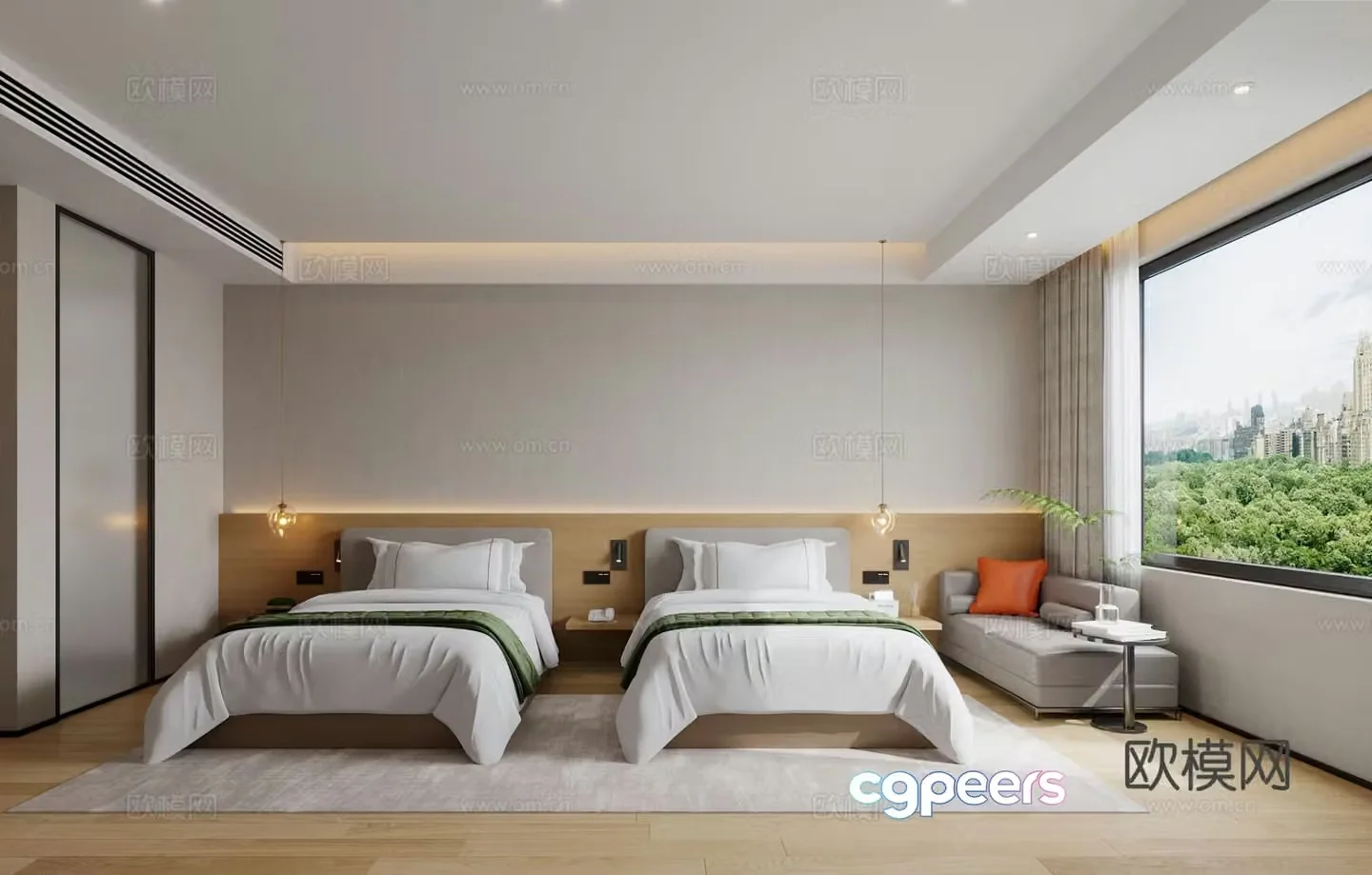Hotel room double bed King room Log hotel Hotel standard modern room Apartment room 3d model