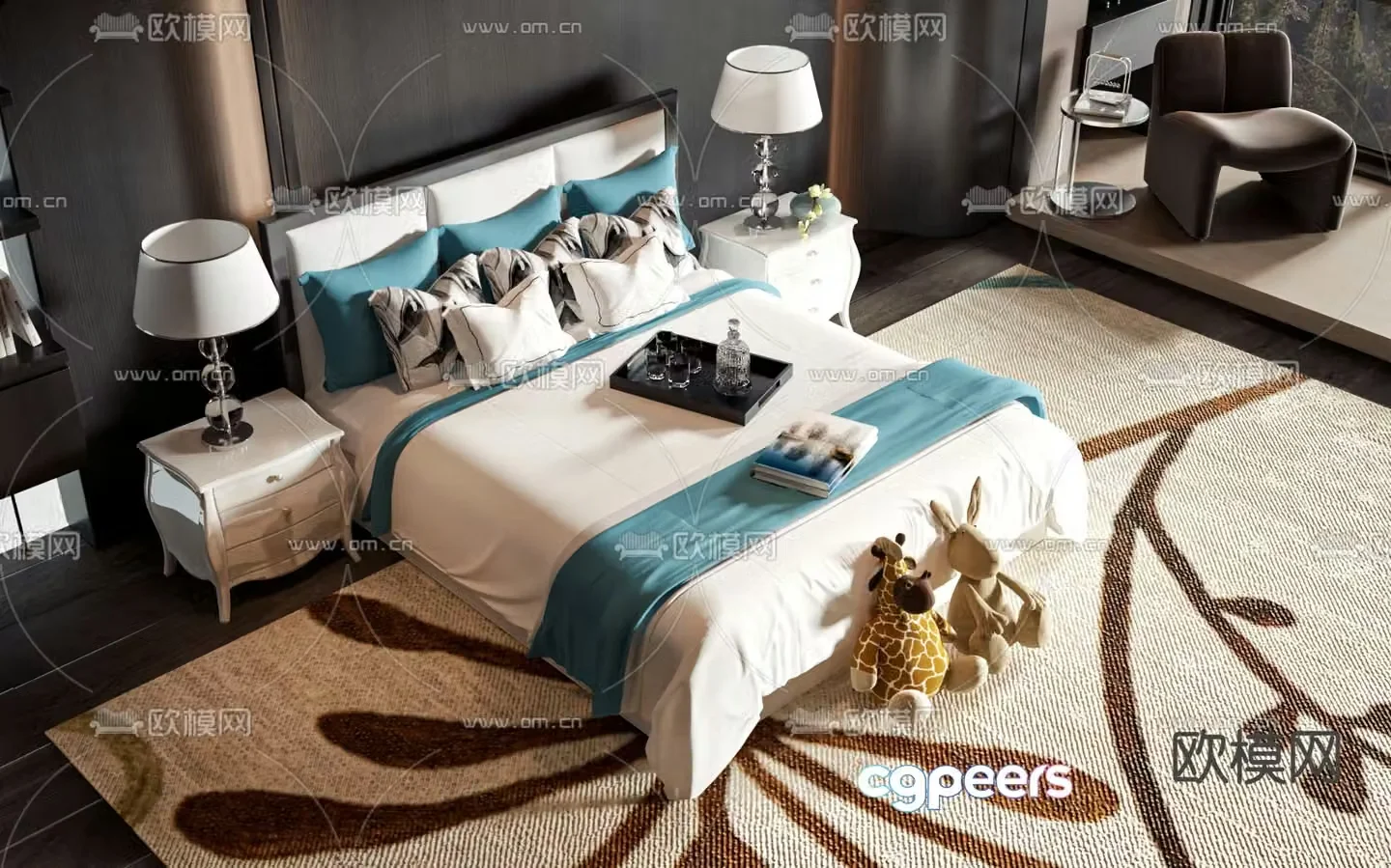European double bed 3d model