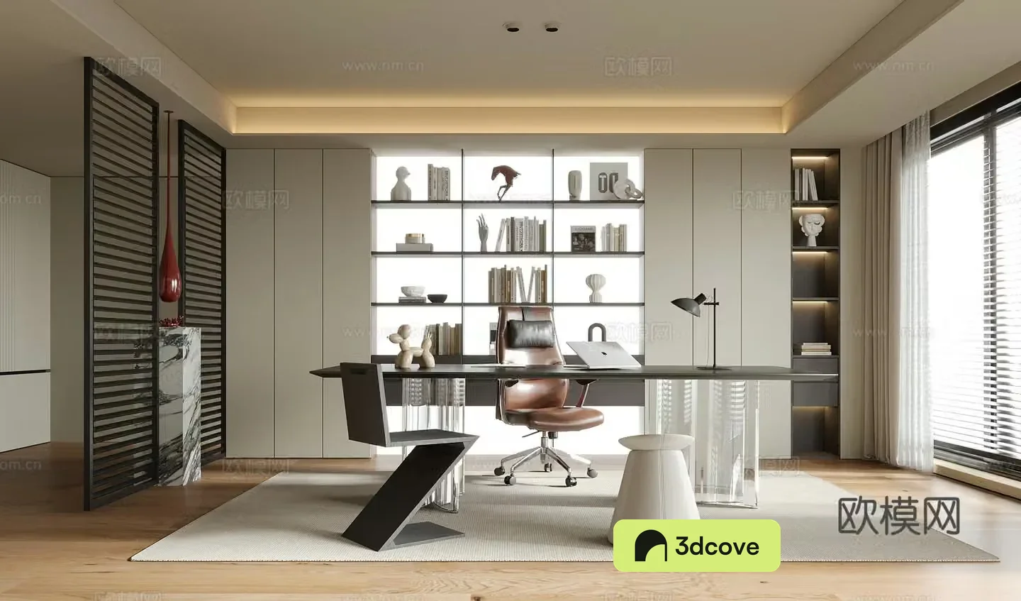Modern study desk bookcase bookshelf books