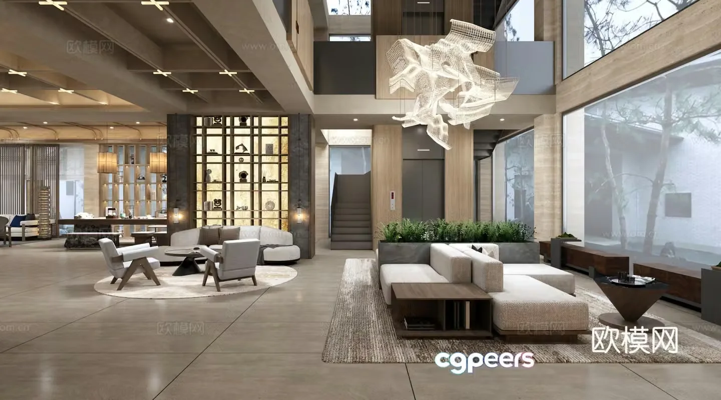 Wasabi B&B Lobby Hotel Reception Hall Living Area B&B reception desk Front 3D model