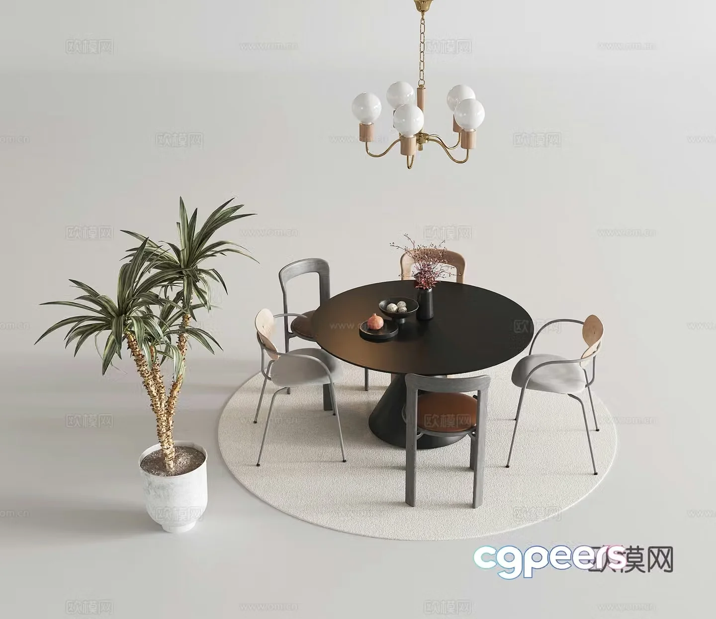Modern dining table and chairs Dining table and chairs Dining chairs Chandelier Office desk and chair 3d model