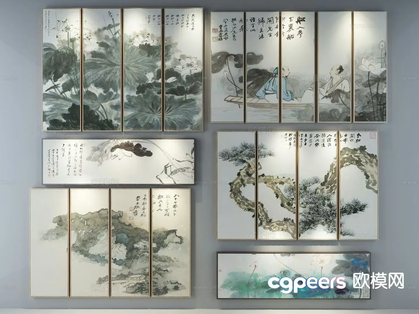 New Chinese style ink painting decorative painting 3D model