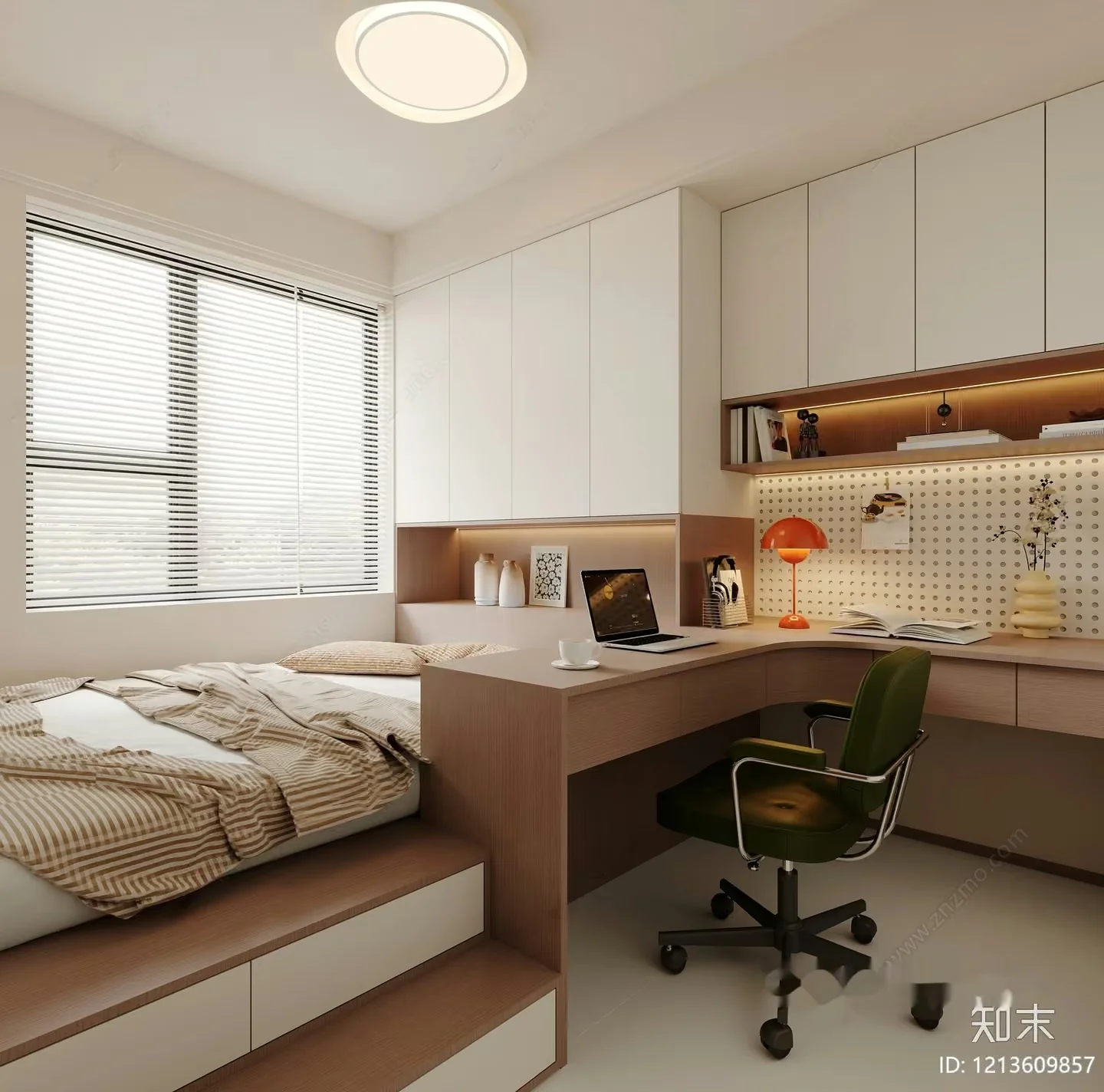 Cozy Bedroom With A Desk 3D Model – 7907 – VRAY Render