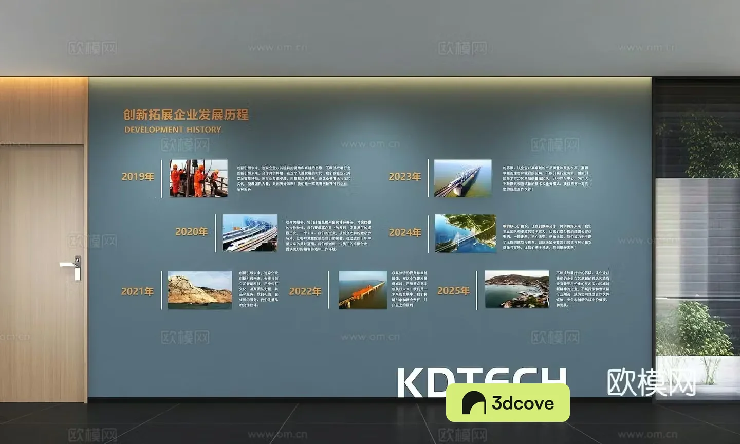 Modern corporate culture wall Corporate development history Office corridor Promotion column Slogan