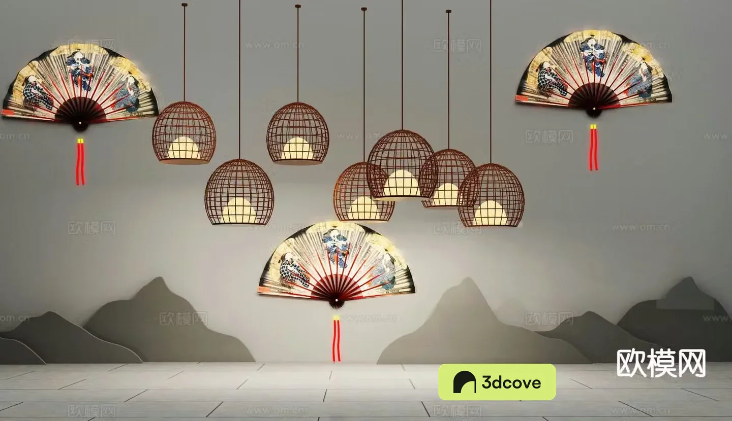 New Chinese style chandelier fan-shaped decorative lamp