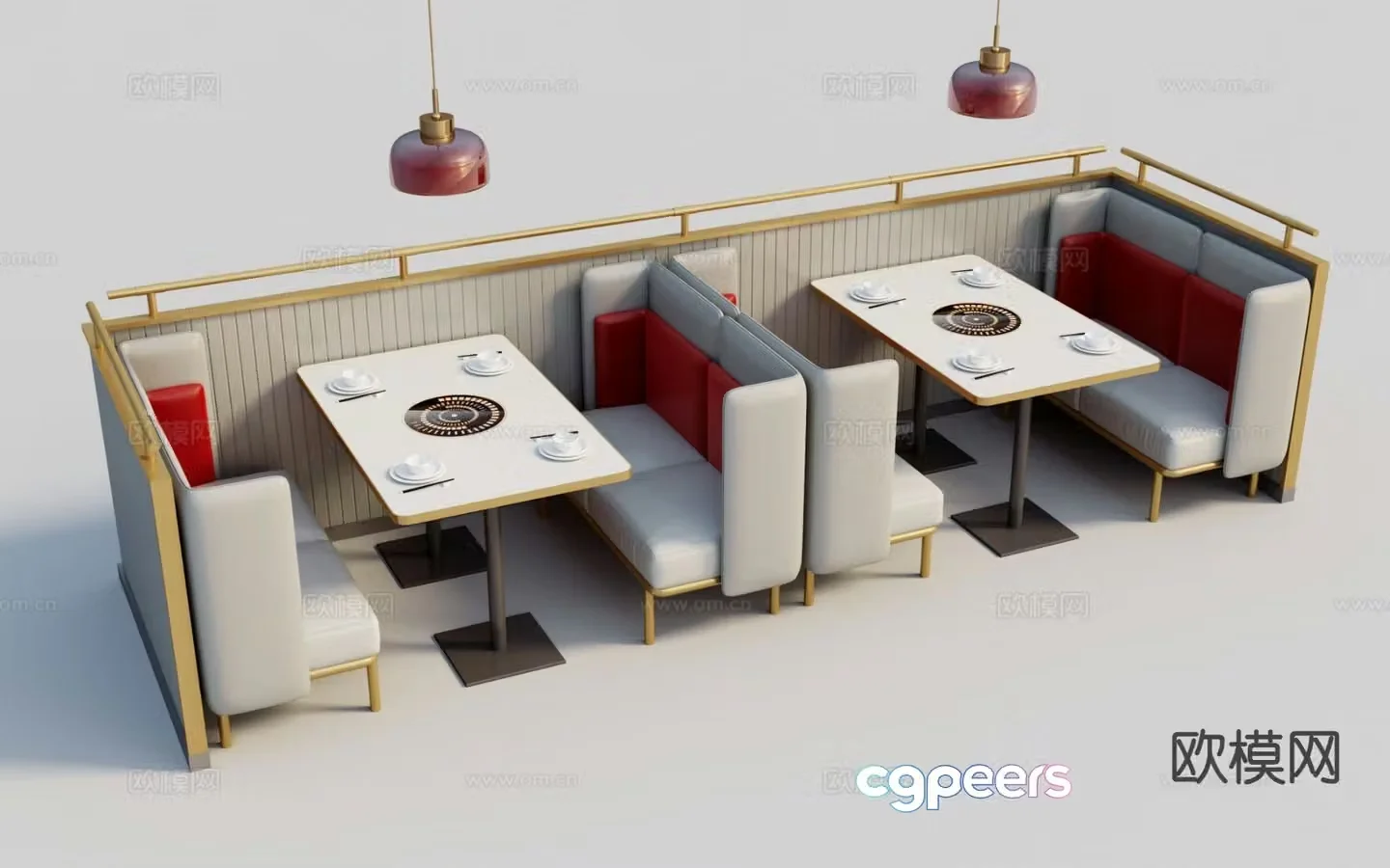 Modern hot pot booth partition seating group 3D model