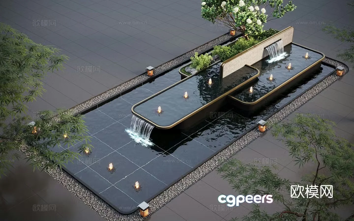 Modern water landscape garden waterscape water bowl stacked water water drop 3d model