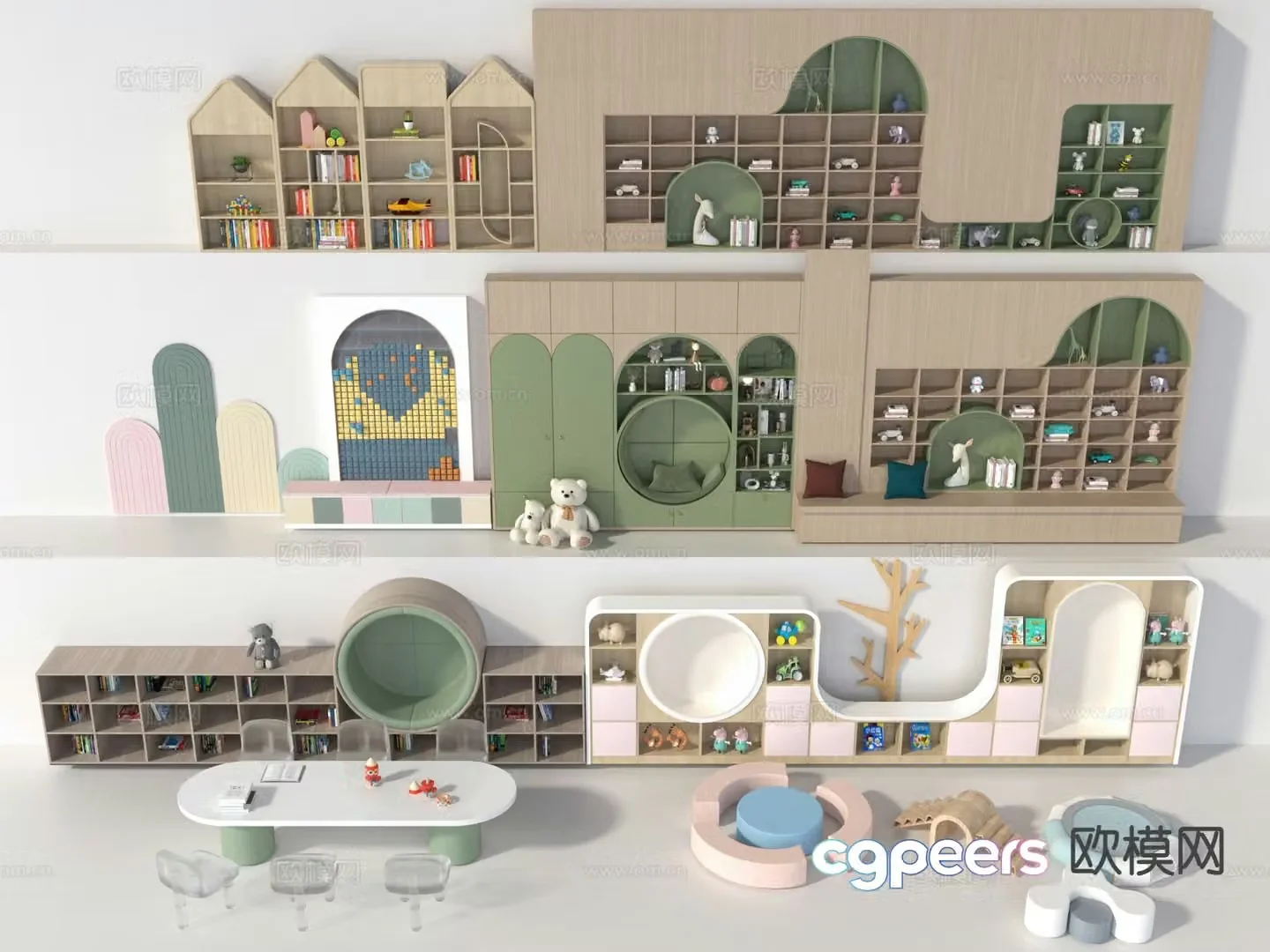 Kindergarten material children’s cabinet children’s table and chairs 3D model