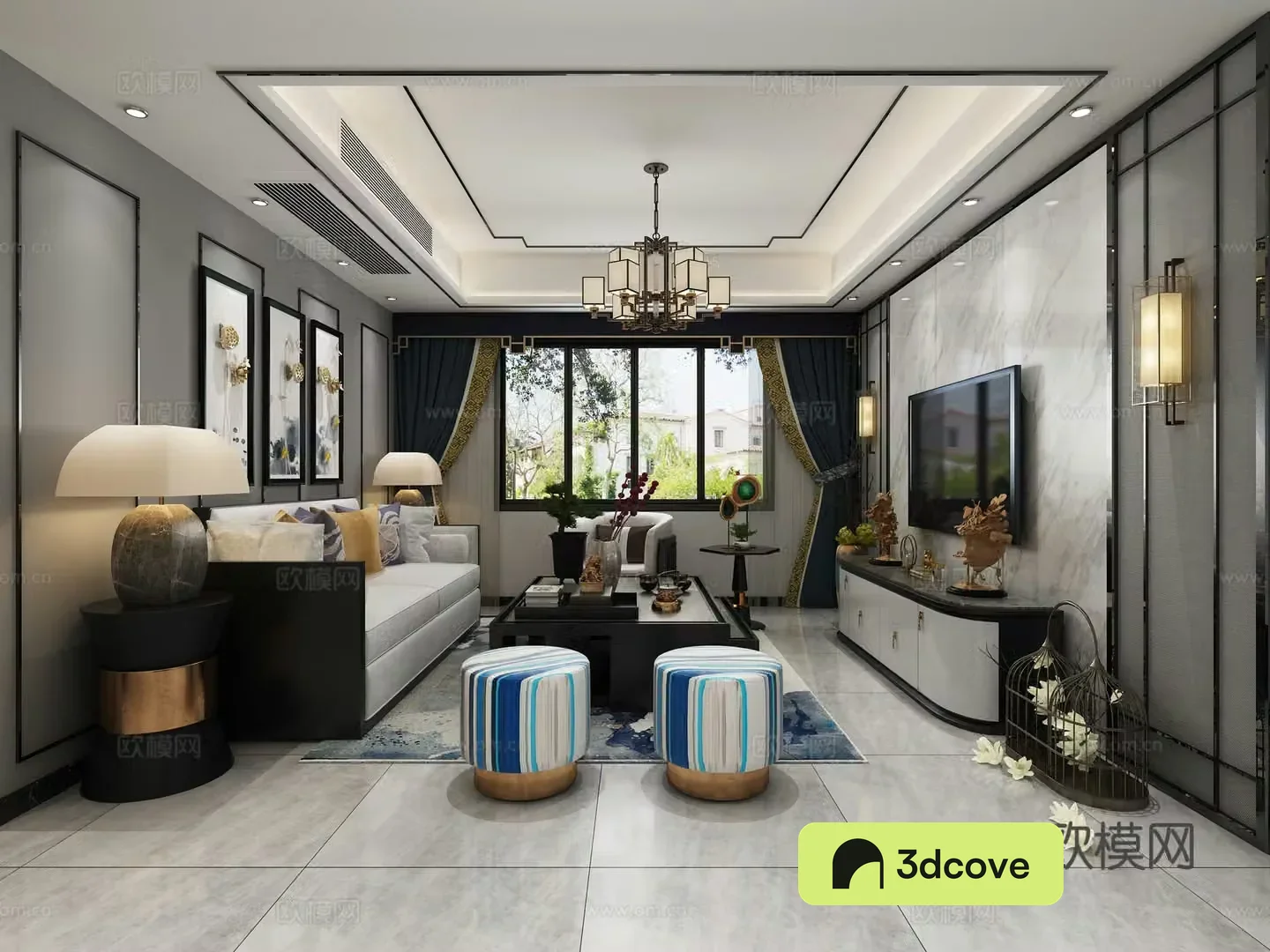 New Chinese style living and dining room New Chinese style sofa combination Dining table and chairs Coffee table corner table side table