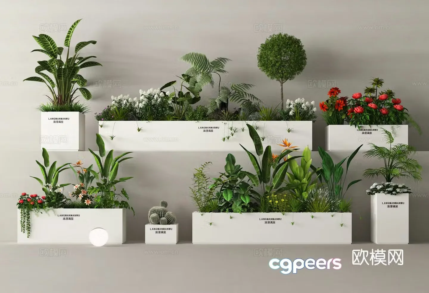 Outdoor flower box flower tank anticorrosion wood flower box green plant 3D model