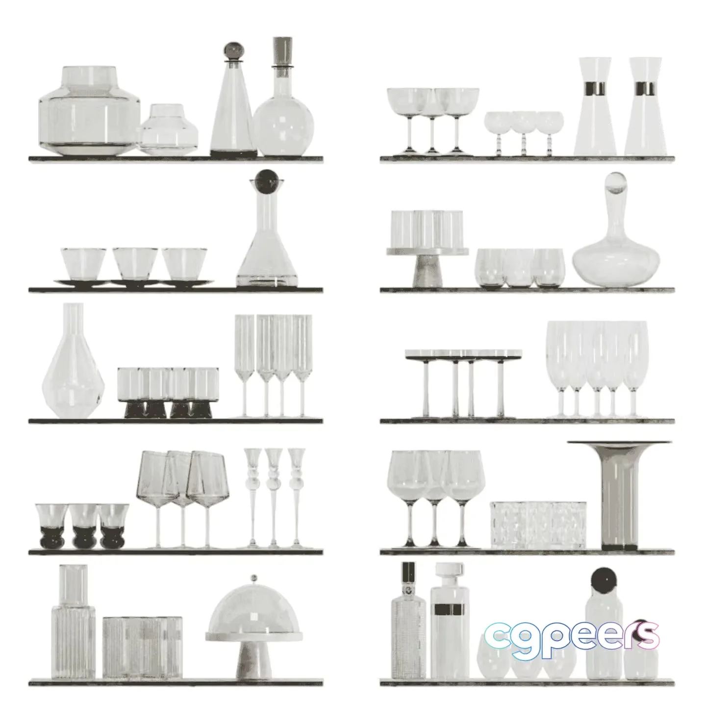 Glassware On Shelves 3D Model – 14517 – CORONA Render