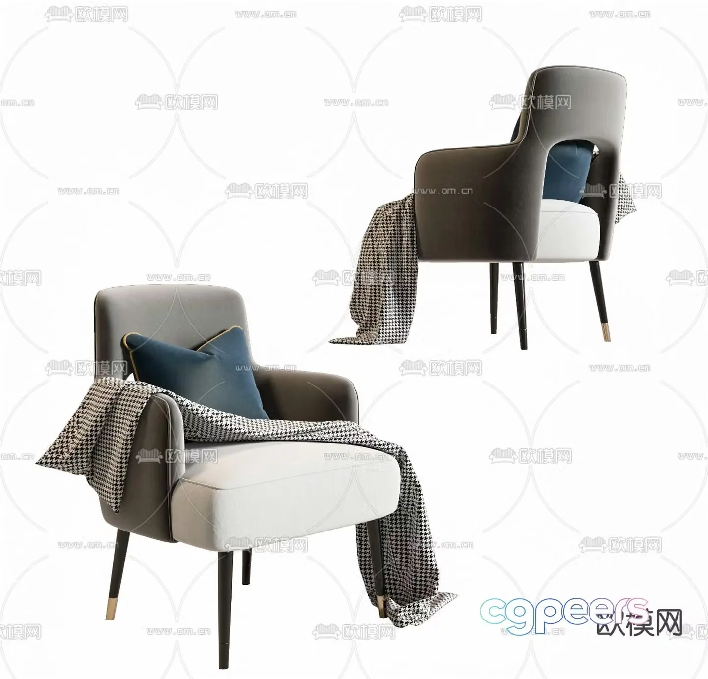 Minotti modern gray velvet single lounge chair 3d model