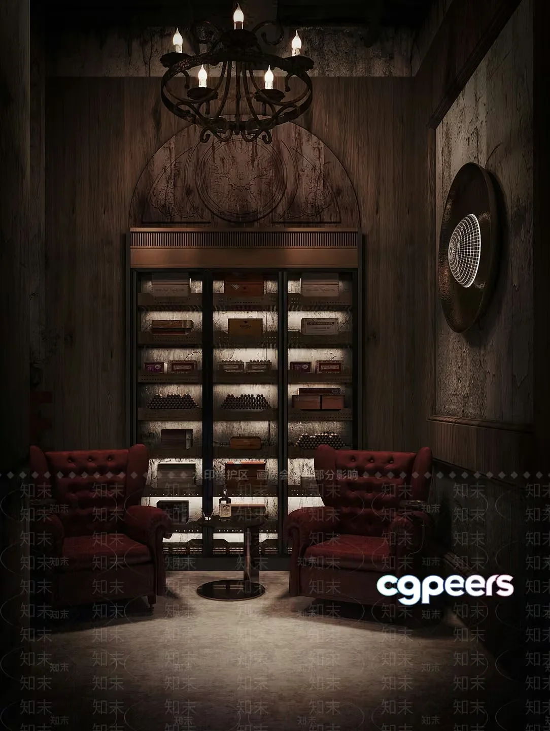 A Dimly Lit Room With A Large Display Case 3D Model – 16136 – CORONA Render