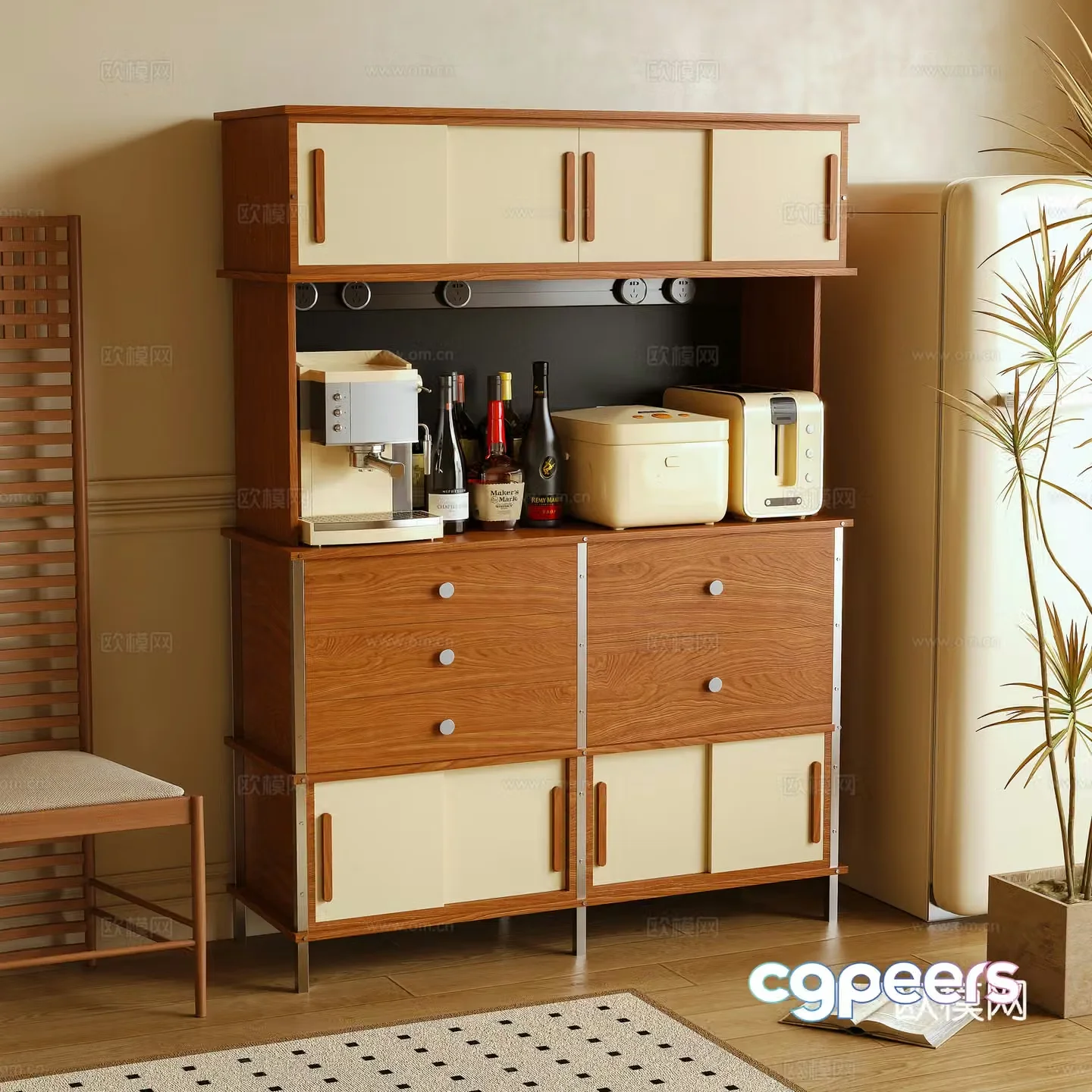 Middle-aged dining sideboard tea cabinet sideboard storage cabinet 3D model