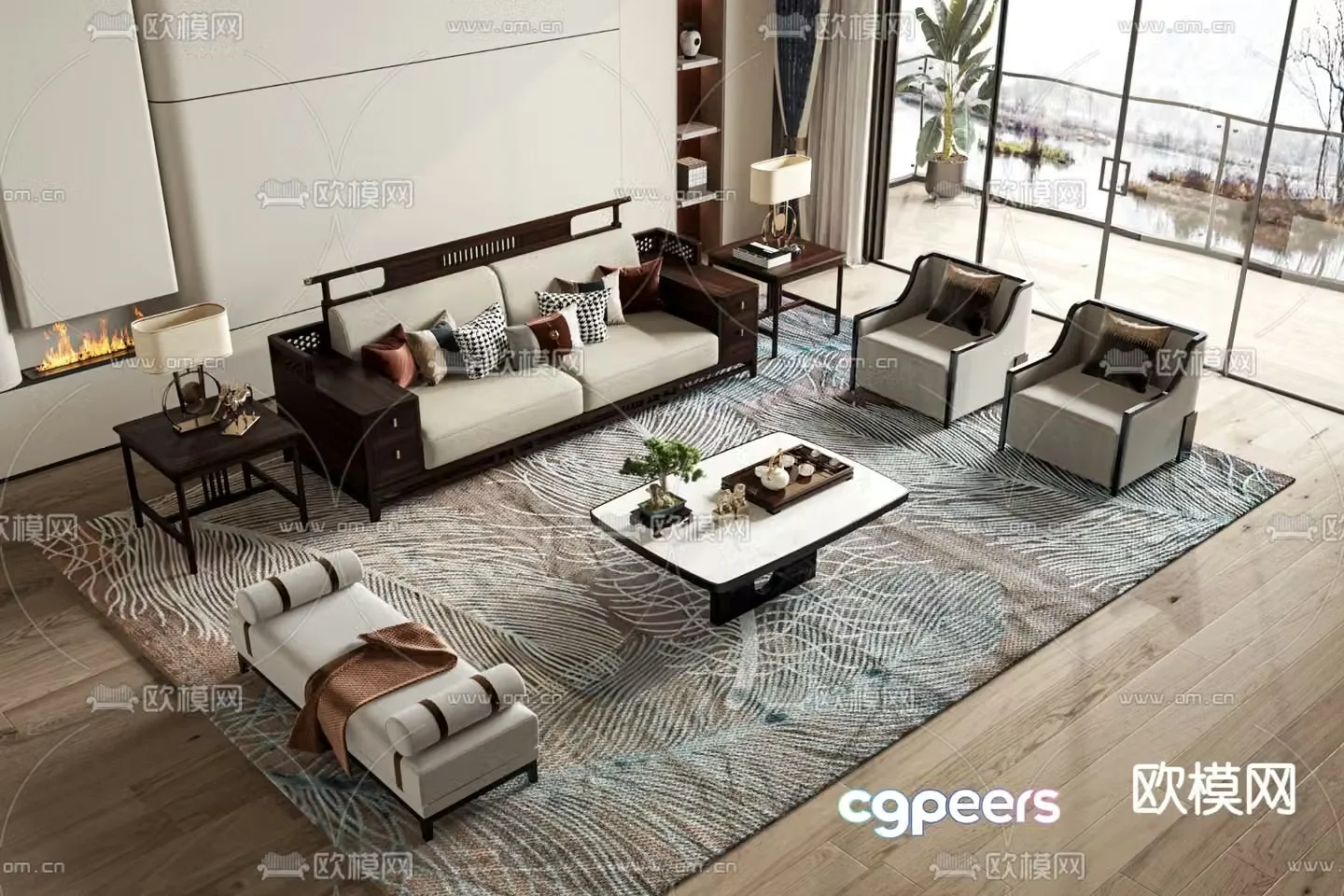 New Chinese style modular sofa 3d model