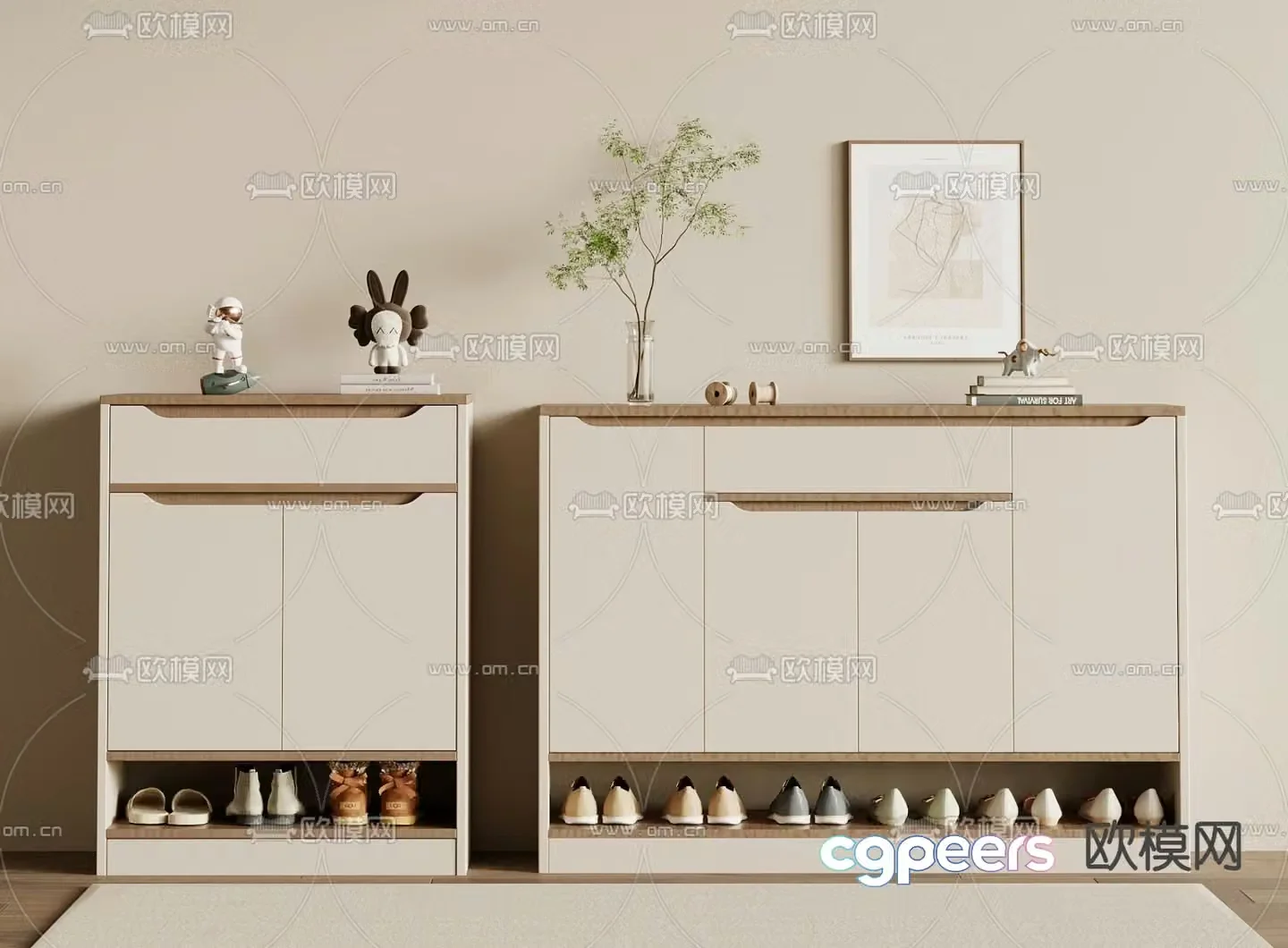 Creamy style shoe cabinet 3d model