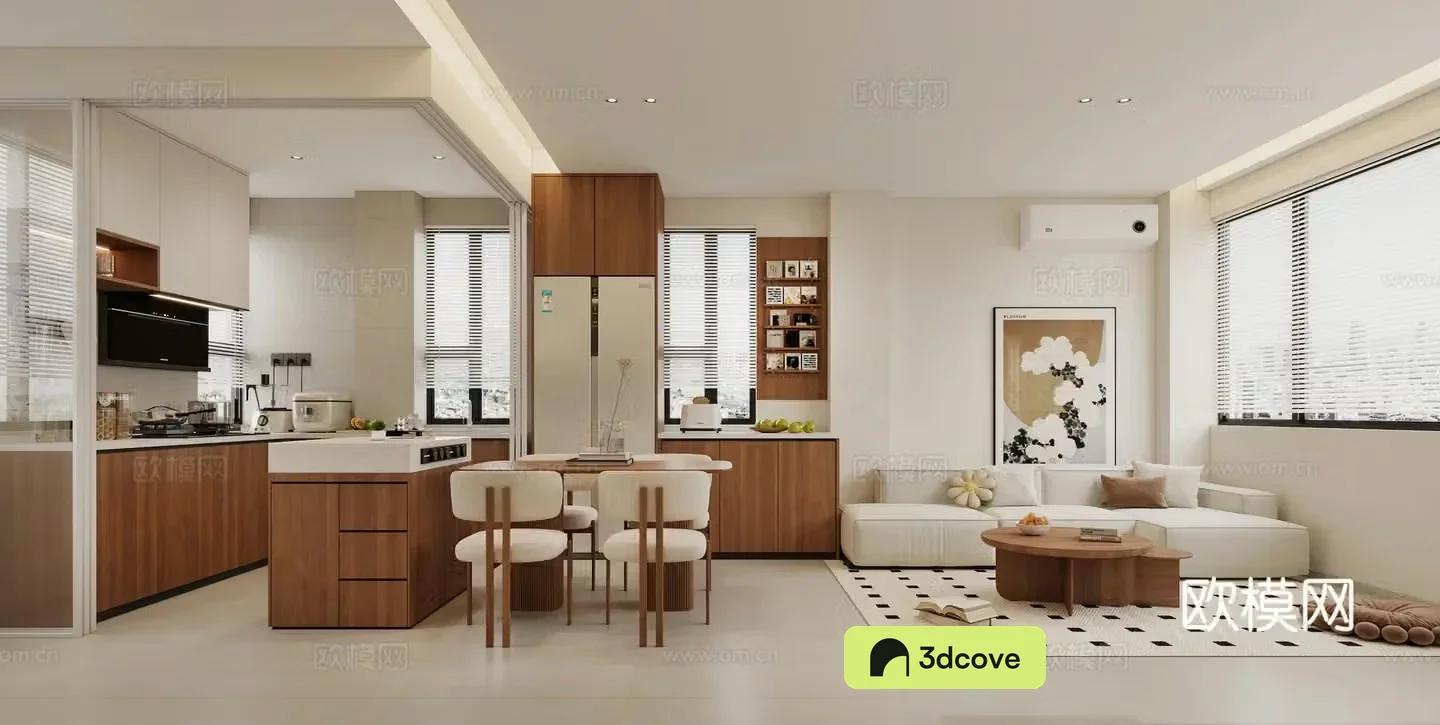 Log Cream Style Restaurant Kitchen Sofa Combination Dining Table and Chair TV Cabinet
