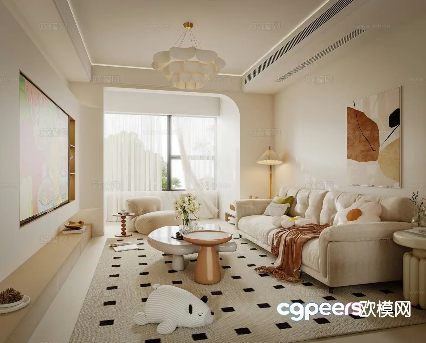 Cream style living room 3d model