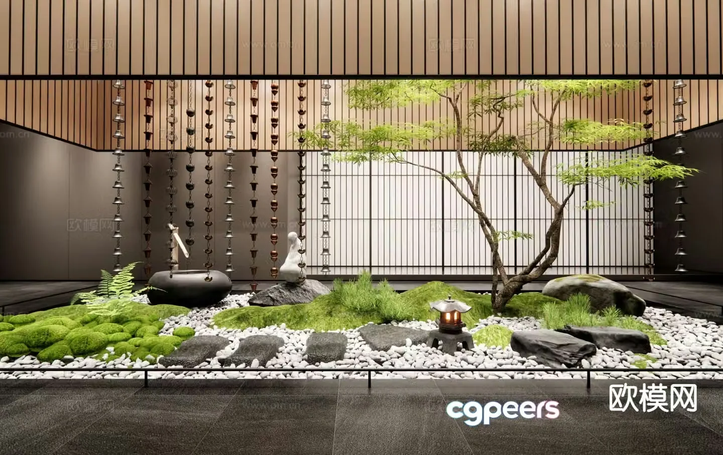 New Chinese style landscaping courtyard sketch 3D model