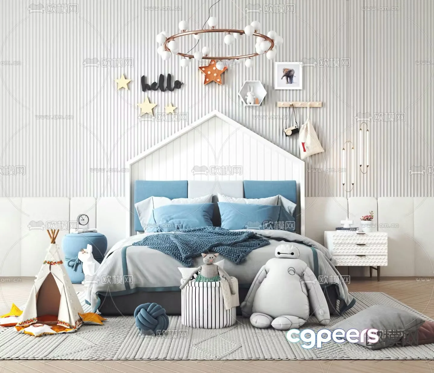 Nordic solid wood children’s bed 3d model