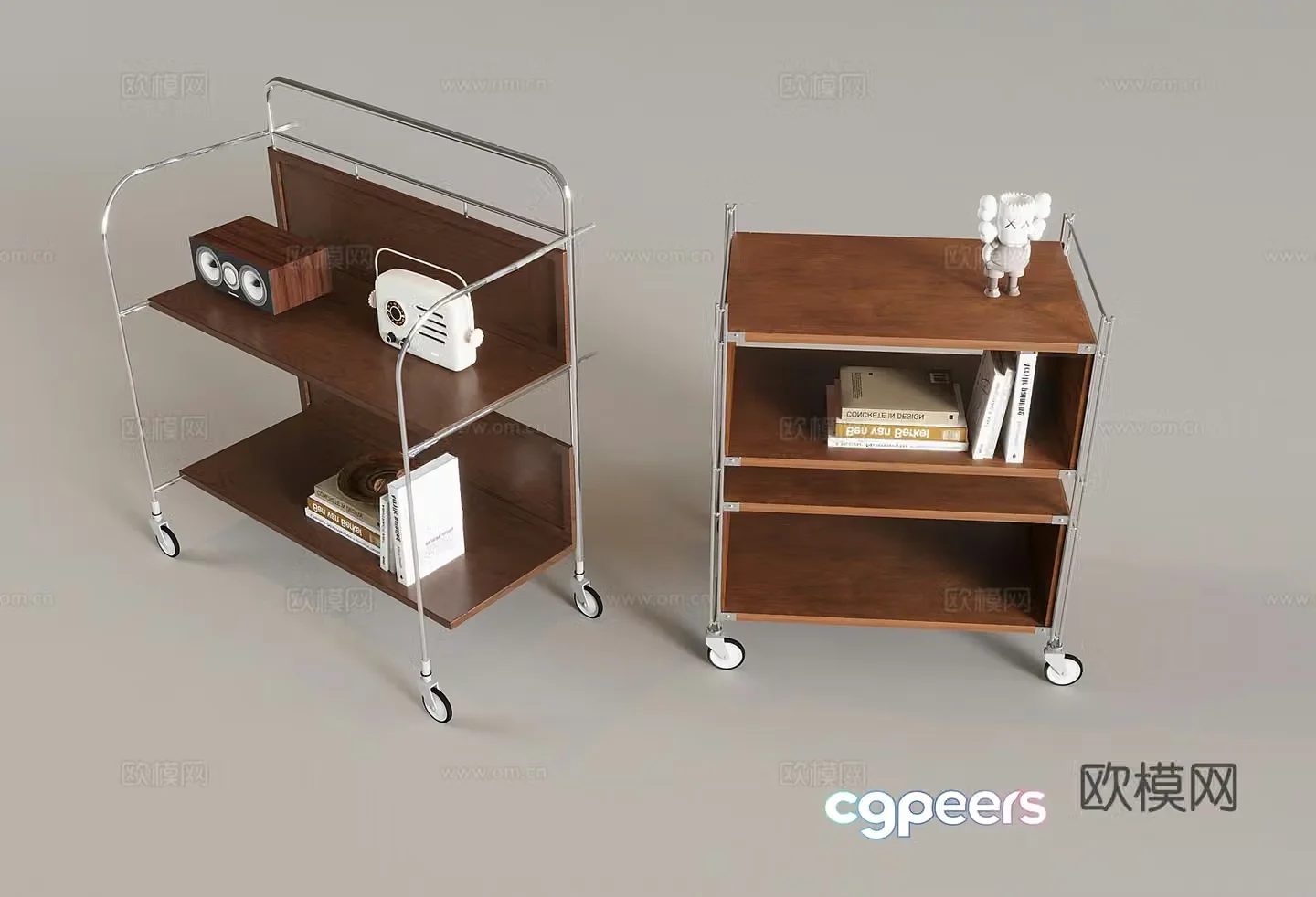 Middle-aged solid wood trolley tea table movable storage rack sofa edge table with wheel angle table 3D model
