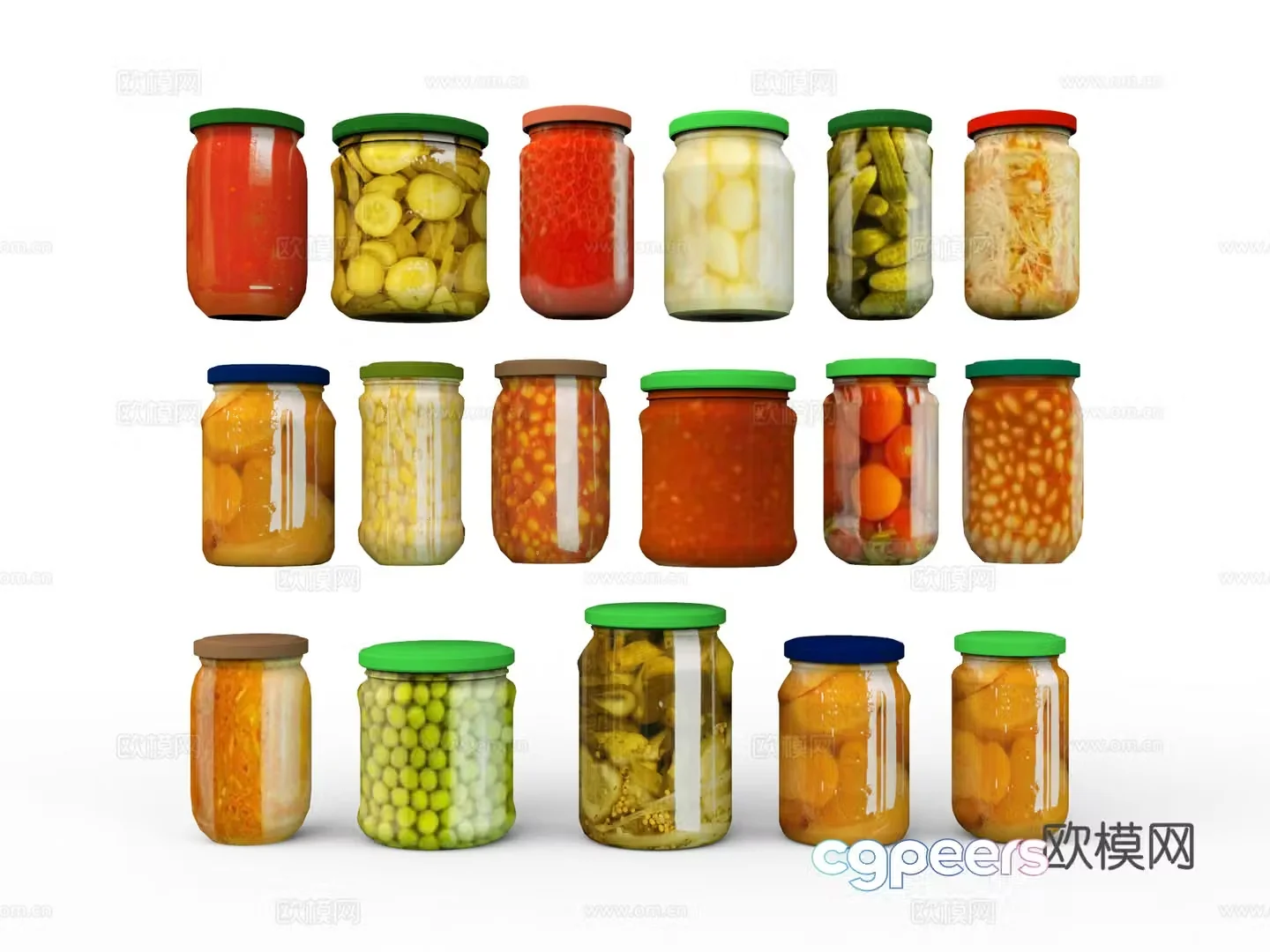 Canned bottles pickled vegetables 3d model