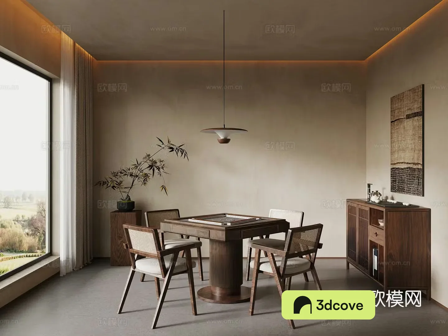 Chess and card room Wasabi style Chess and card room Mahjong room Mahjong table 3D model