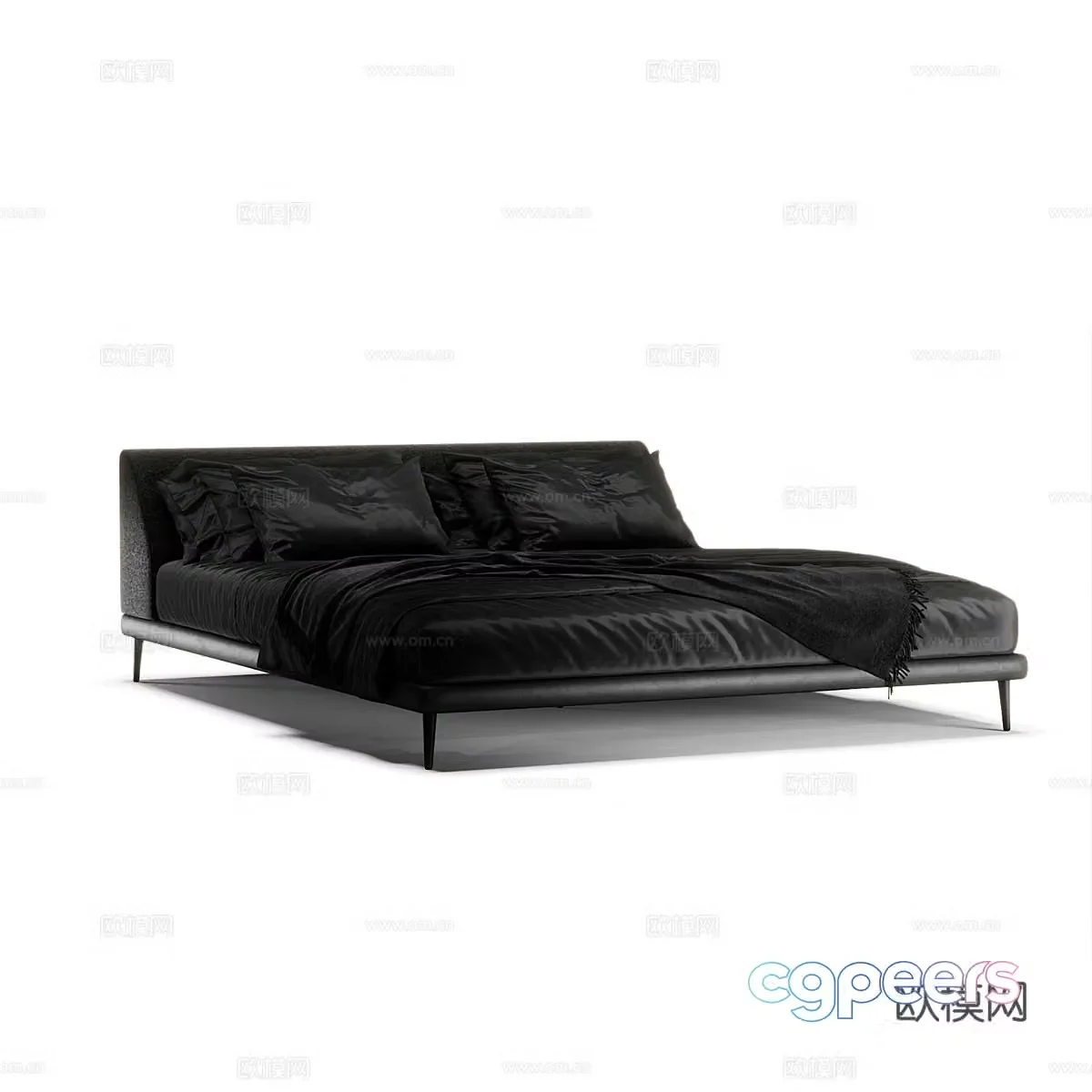 Modern simple double bed Double bed Simple bed Bedroom bed Pillow Black bed 3D model