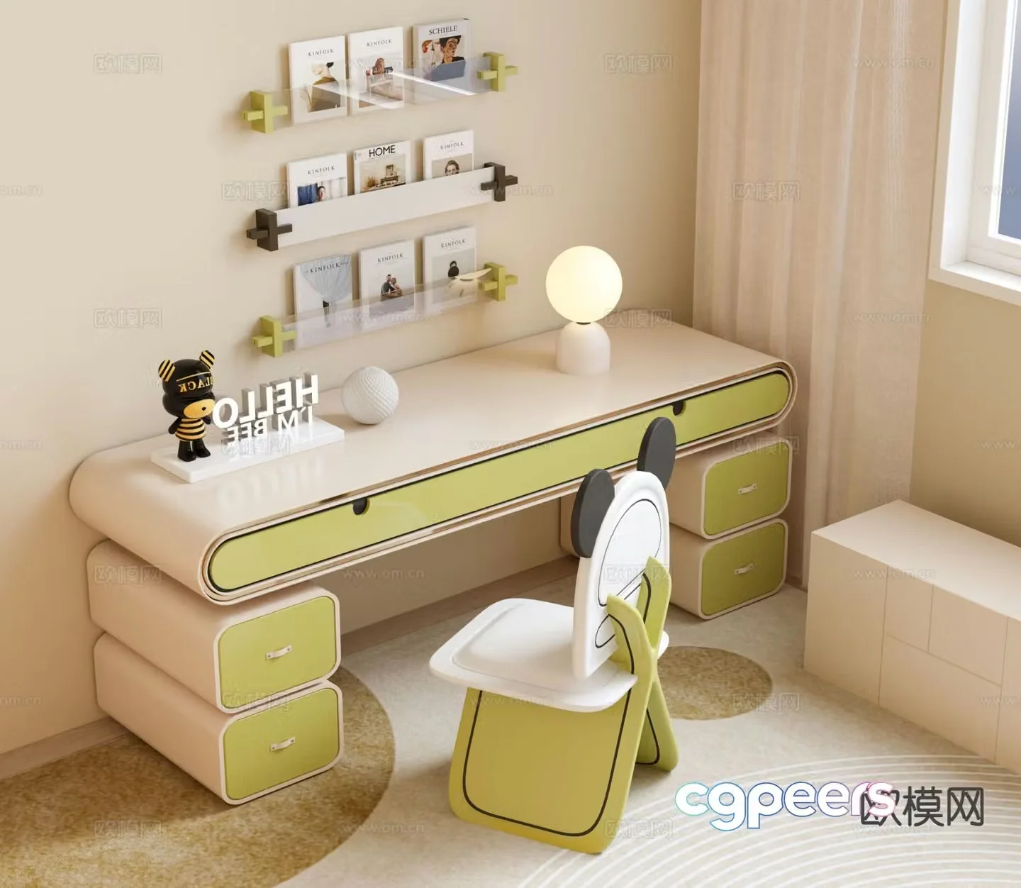 Modern children’s desk and chair study desk and chair 3d model