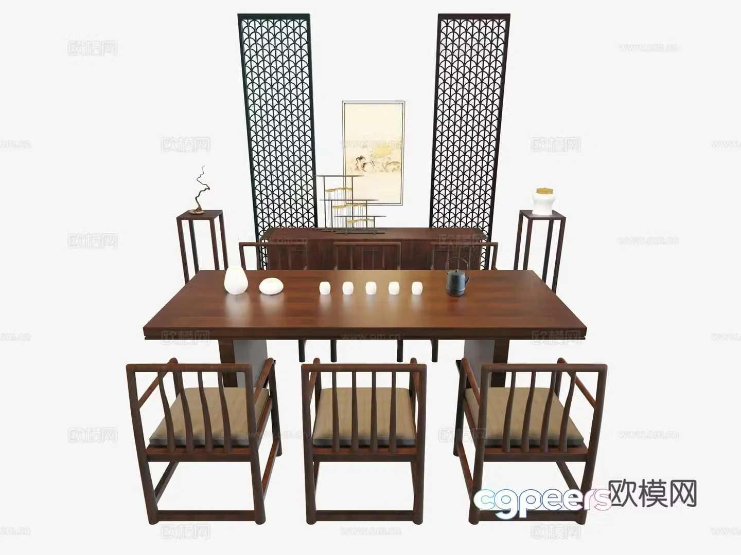 New Chinese style dining table sideboard entrance cabinet 3d model