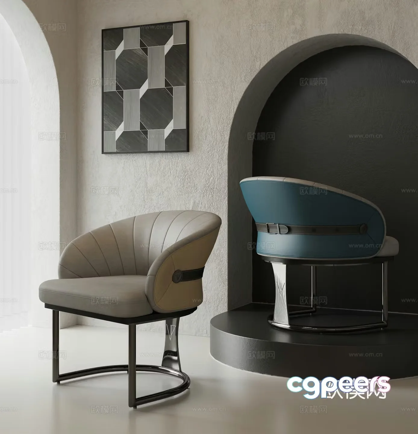 Modern light luxury single chair dining chair 3d model