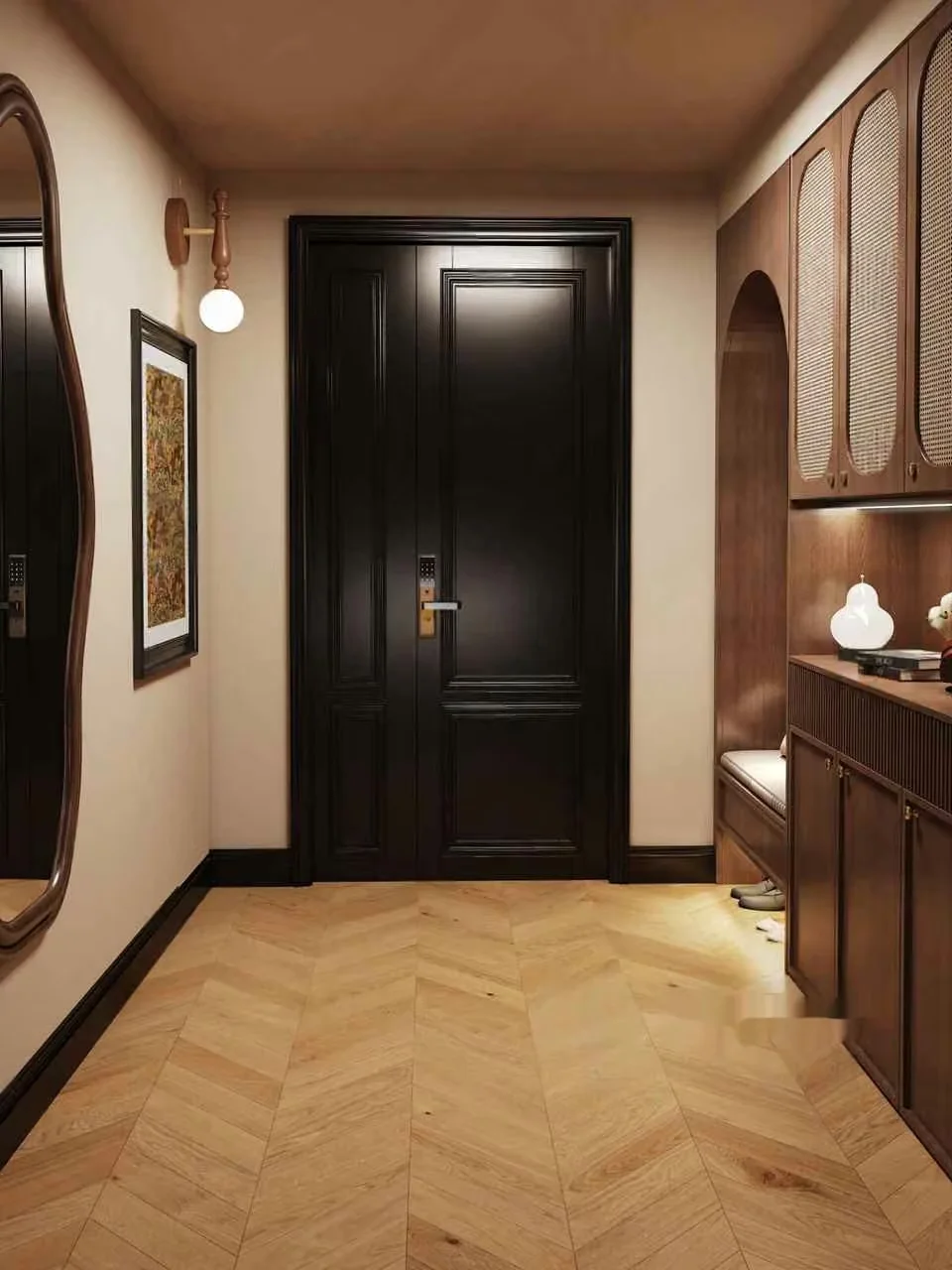 A Hallway With A Black Door 3D Model – 6418 – VRAY Render