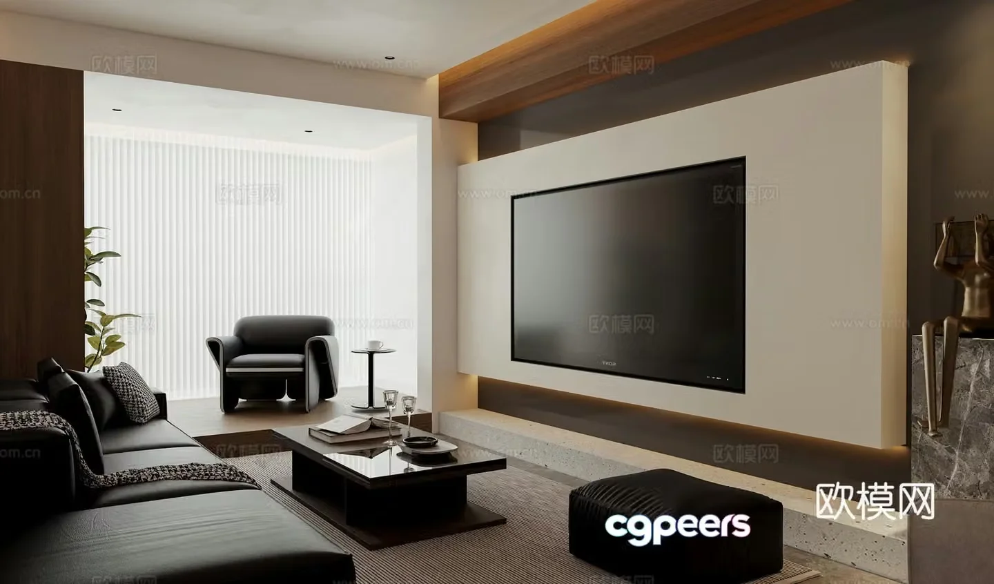 Italian modern home living room living room without lights sofa and coffee table combination TV cabinet background wall sand 3d model