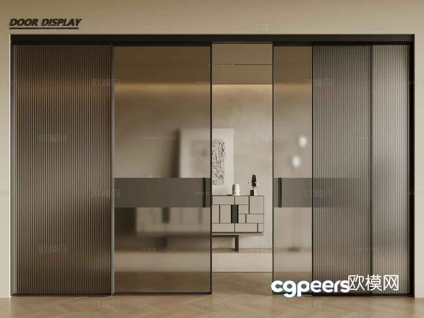 Modern glass sliding door Changhong glass door Glass sliding door 3D model