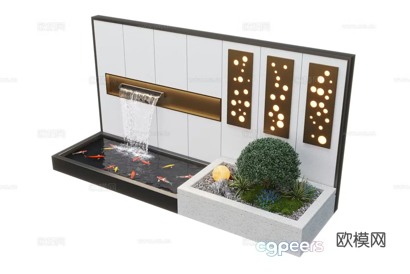 Modern courtyard waterscape waterscape wall stacked water landscape plants fish pond 3d model