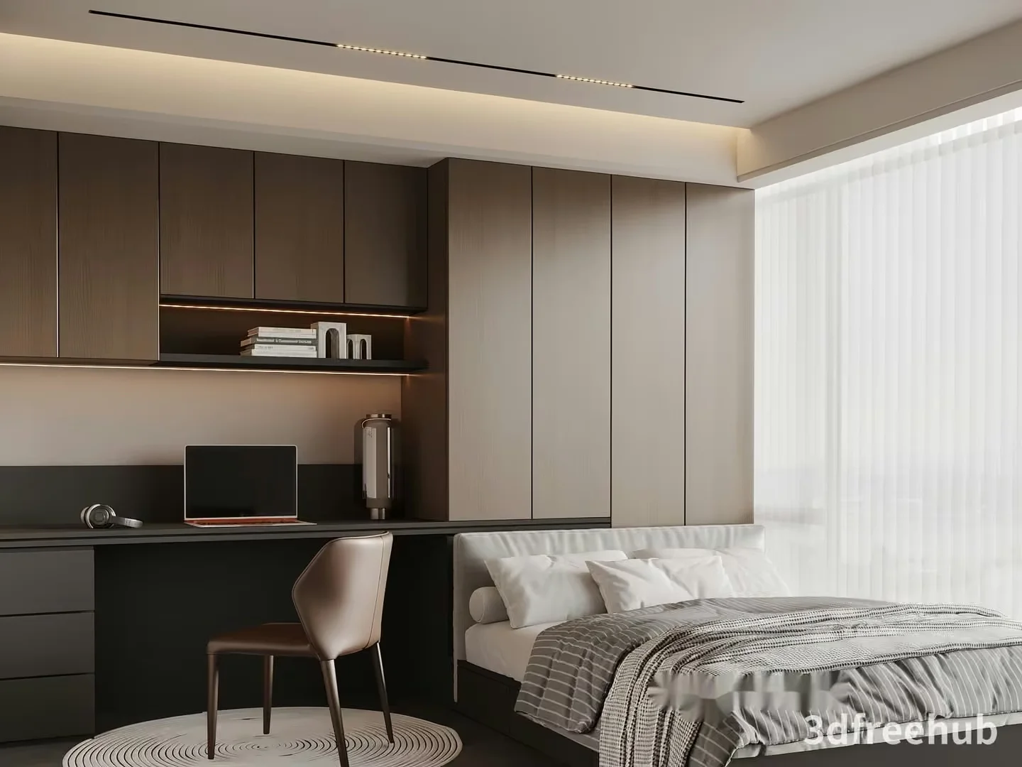 Modern Bedroom With Desk 3D Model – 22424 – VRAY Render