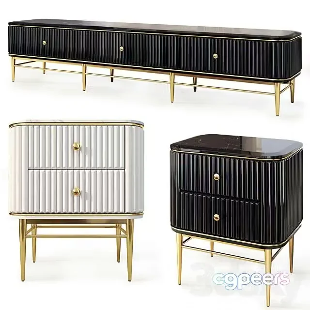 3ds Max Free – Chest of Drawers and Bedside Tables Art Deco 03