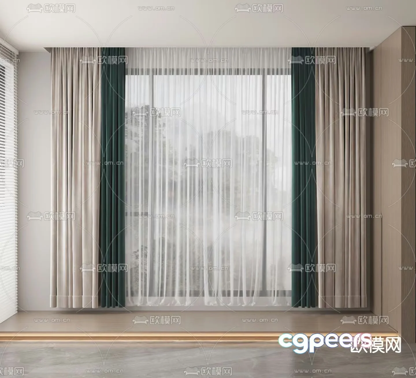 White And Green Curtains 3D Model – 2258 – VRAY Render