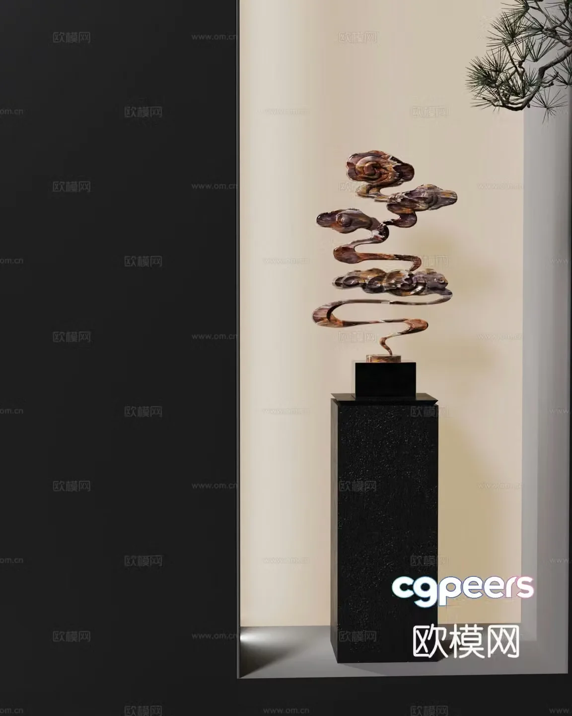 New Chinese style auspicious cloud sculpture 3D model