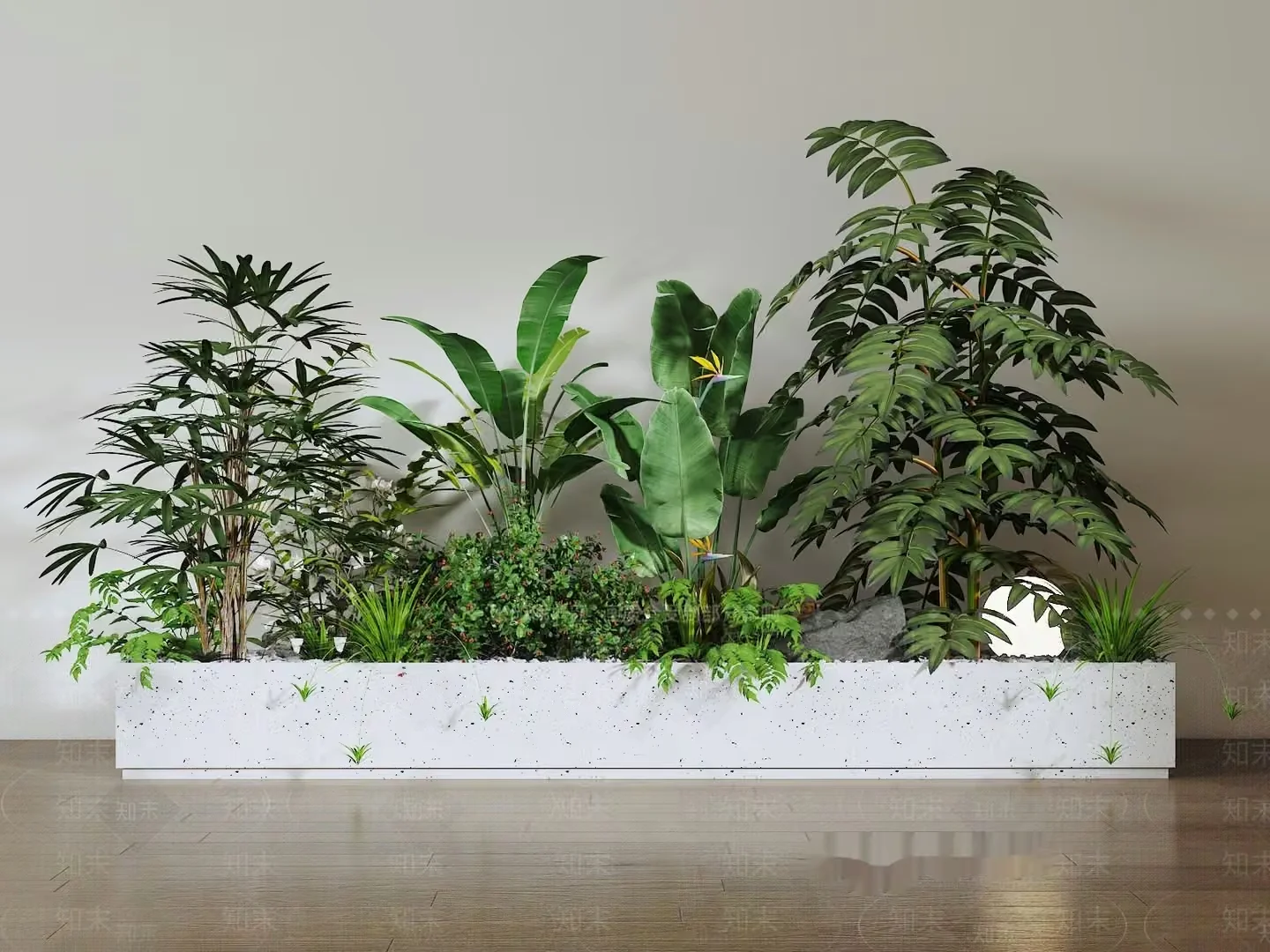 A White Planter Box With Various Plants 3D Model – 16599 – VRAY Render