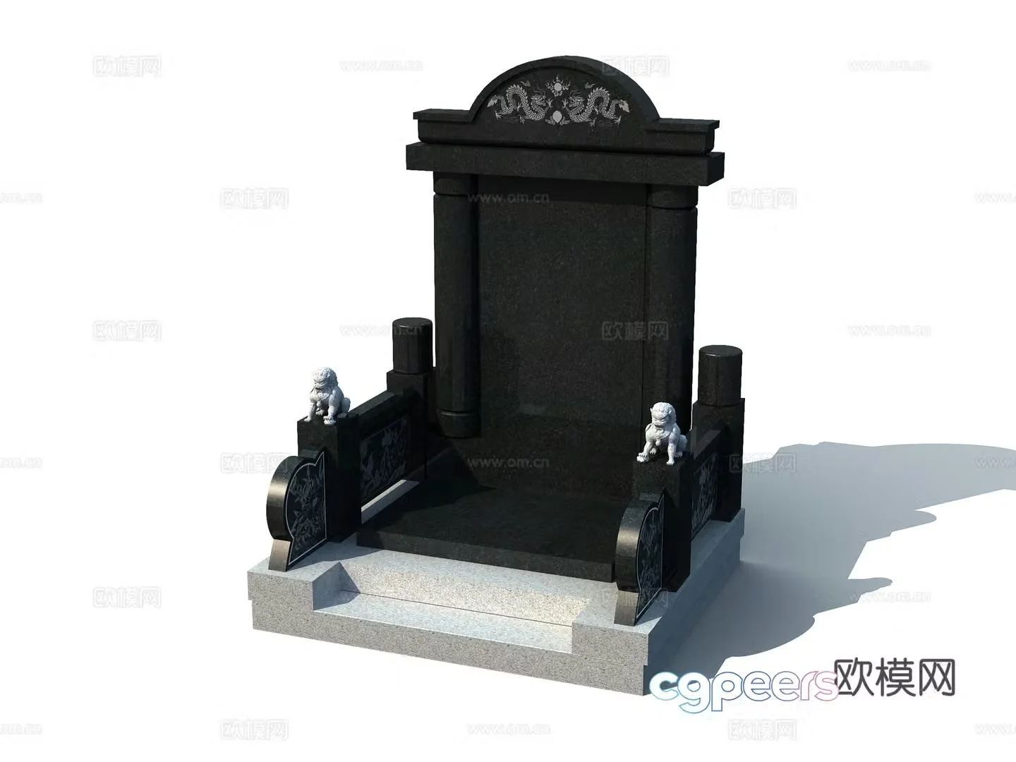 Shanxi Black Stone Cemetery Tombstone 3D Model