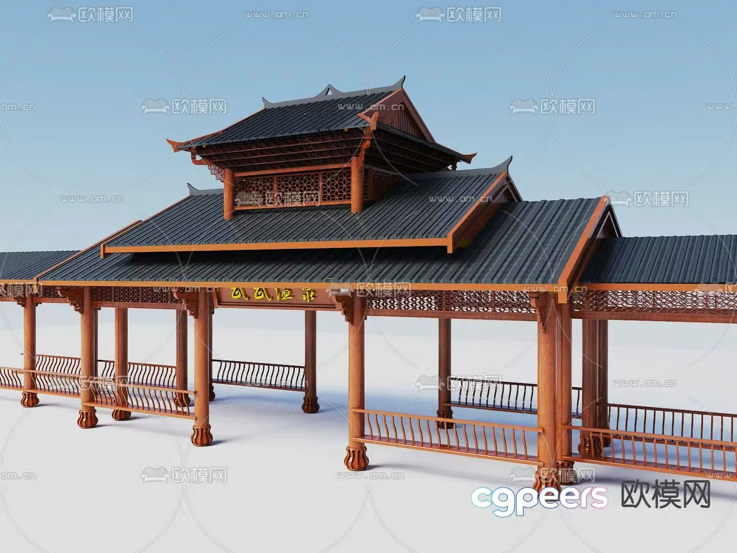 Chinese style viewing corridor ancient building corridor frame 013d model