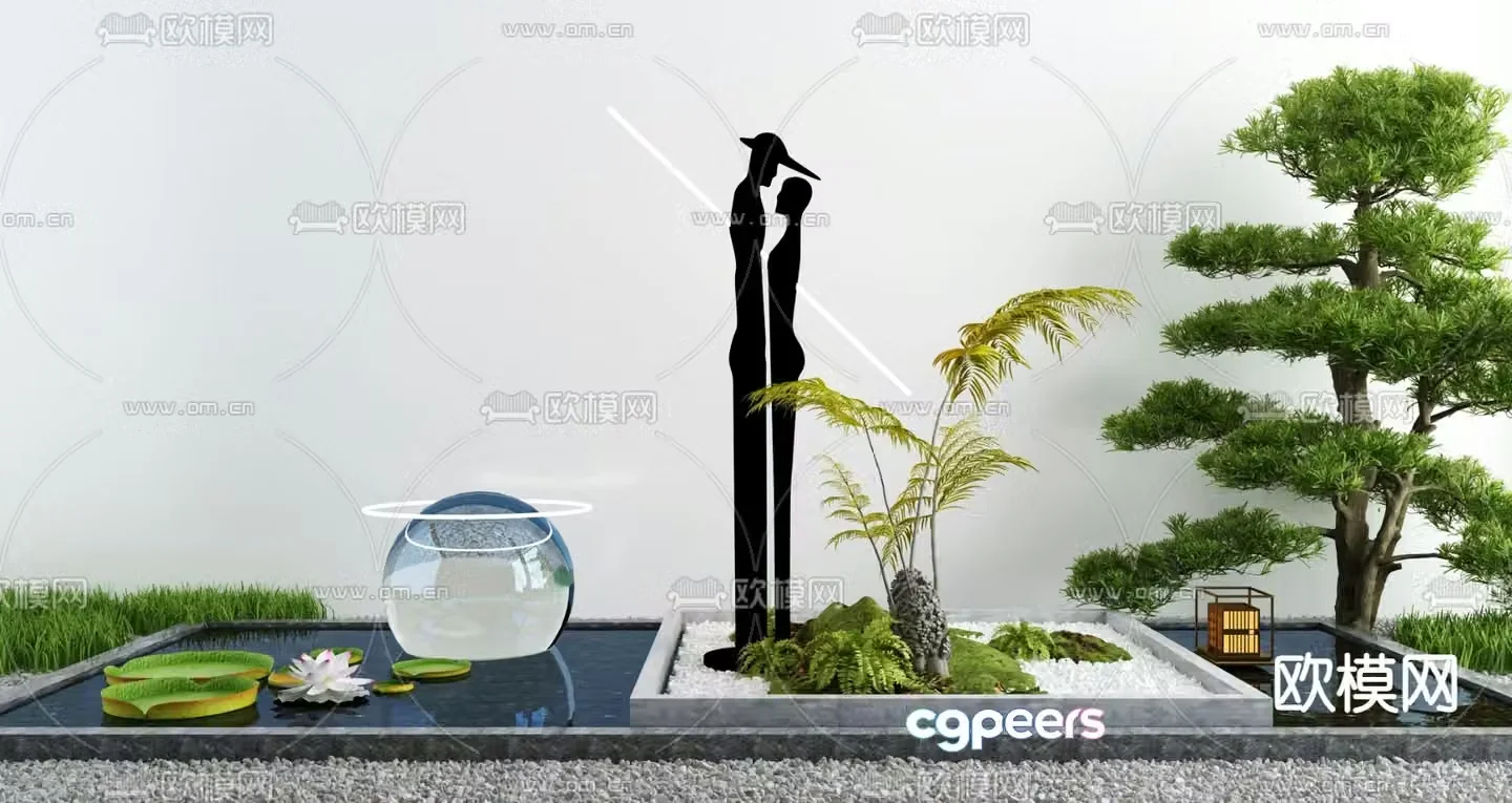 Landscape sketch lotus pond portrait sculpture 3D model